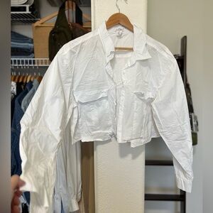 LOVE IS FOR ETERNITY Crop Button Down Top